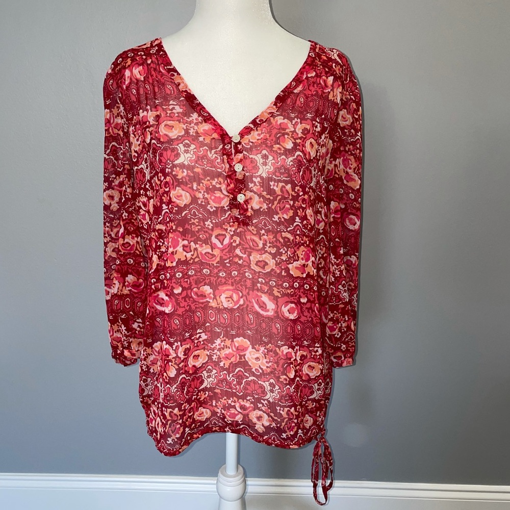 🍀 LUCKY BRAND Sheer Floral Blouse Sz S